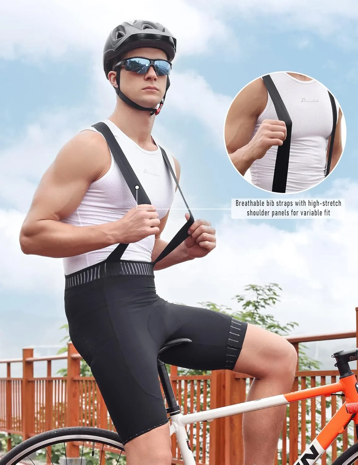 Przewalski Men's Pro Team Cycling Bib Shorts 4D Padded Bicycle Biking Bib Shorts Bike Tight for Road and Gravel Biking