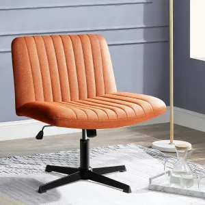 PUKAMI Criss Cross Chair,Armless Cross Legged Office Desk Chair No Wheels,Fabric Padded Modern Swivel Height Adjustable Mid Back Wide Seat Computer Task Vanity Chair for Home Office(Brown)