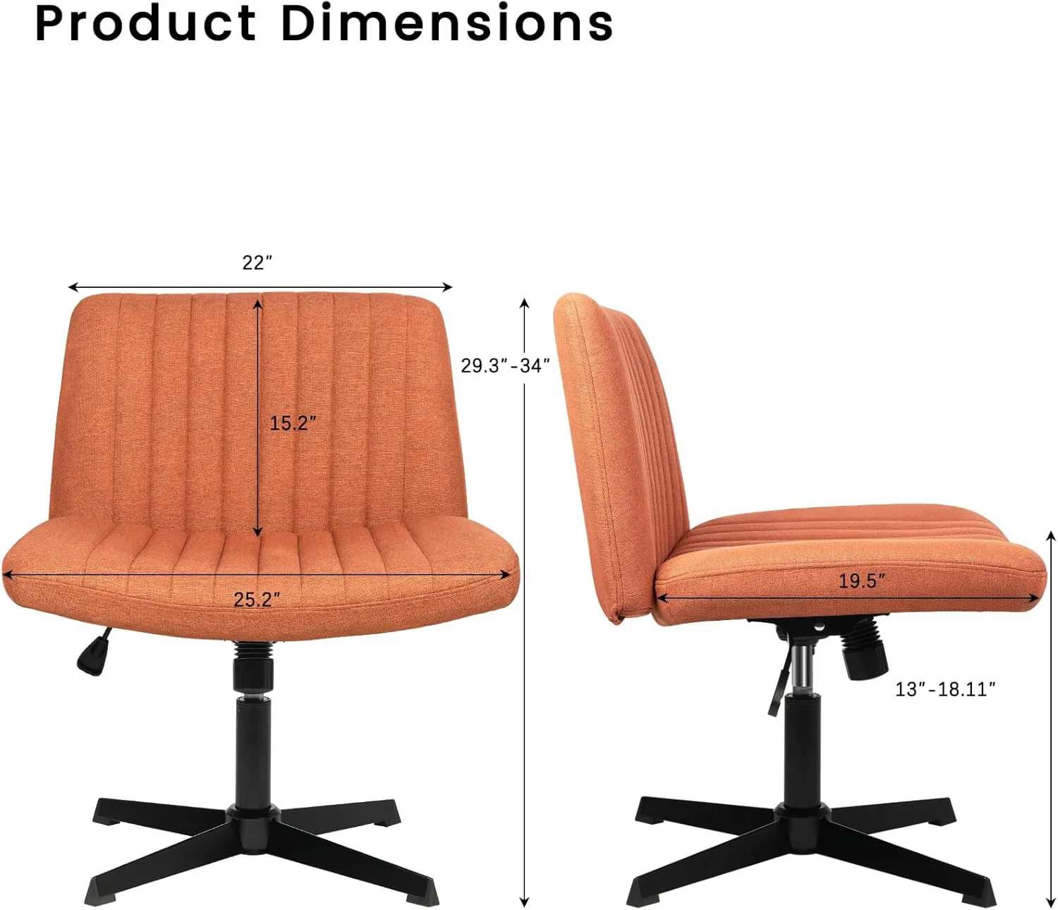 PUKAMI Criss Cross Chair,Armless Cross Legged Office Desk Chair No Wheels,Fabric Padded Modern Swivel Height Adjustable Mid Back Wide Seat Computer Task Vanity Chair for Home Office(Brown)