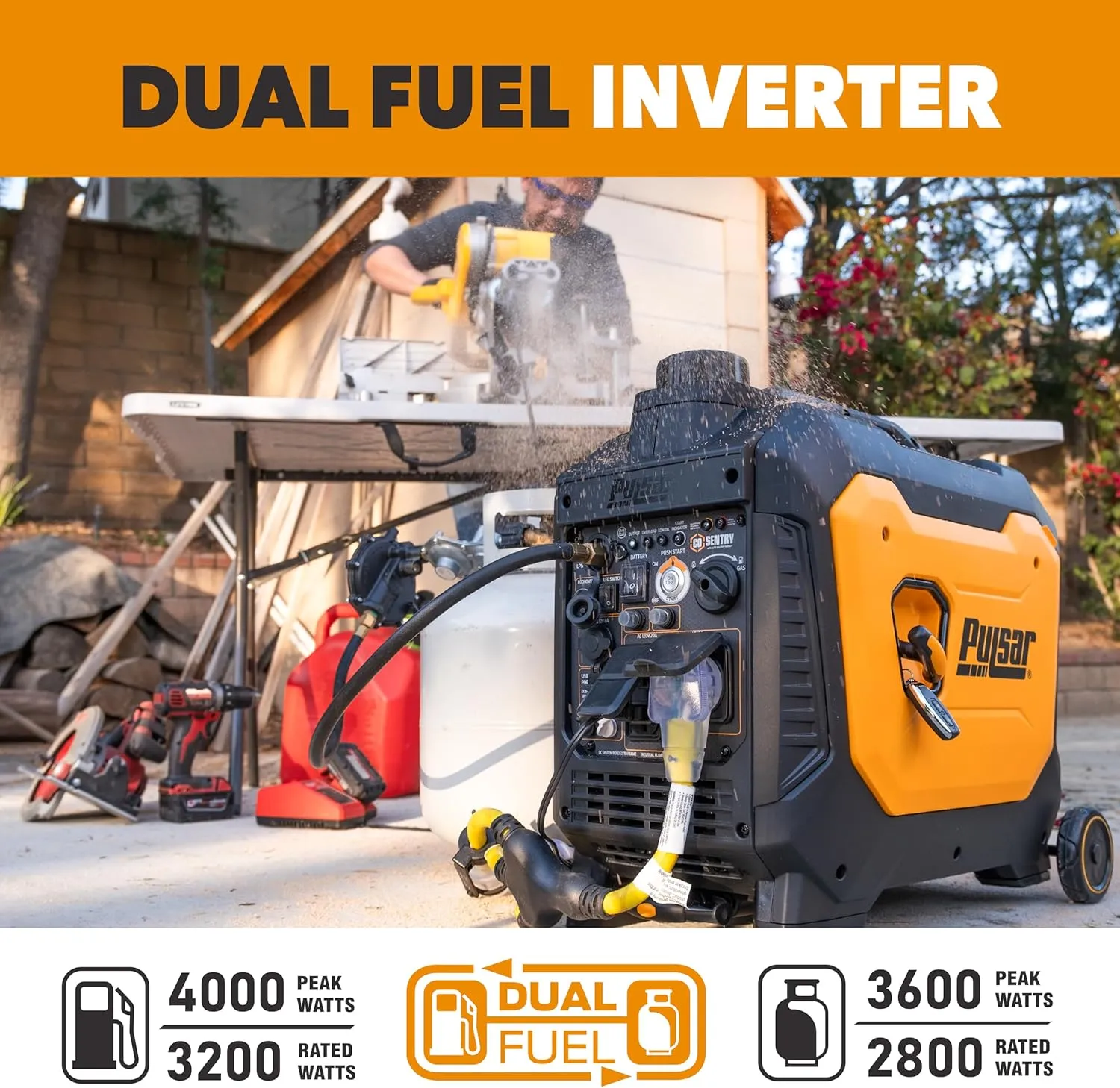 Pulsar 4000 Watt Portable Inverter Generator, Dual Fuel Gasoline & Propane, Remote Electric Start, CO Sensor, Parallel Capable, Super Quiet, Use for RV, Camping, Outdoor & Home, NE40BiSRCO