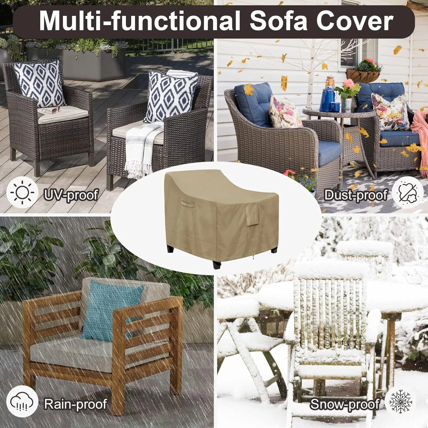PureFit Outdoor Chair Covers Waterproof Patio Furniture Lawn Chair Covers for Outdoor Furniture with Air Vent and Padded Handles, Fits up to 32W x 37D x 36H Inches, Camel