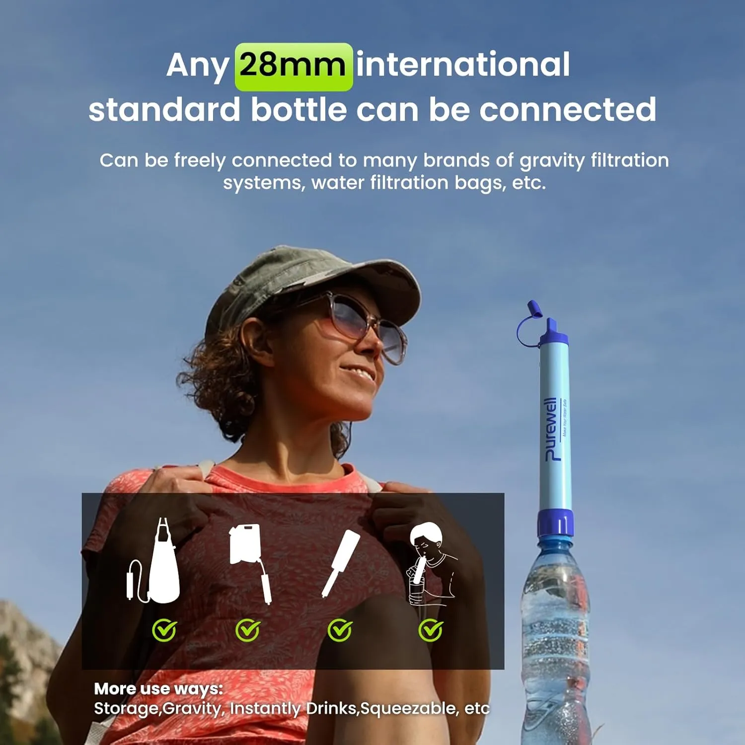 Purewell Outdoor Water Filter Personal Water Filtration Straw Emergency Survival Gear Water Purifier for Camping Hiking Climbing Backpacking(2PCS)