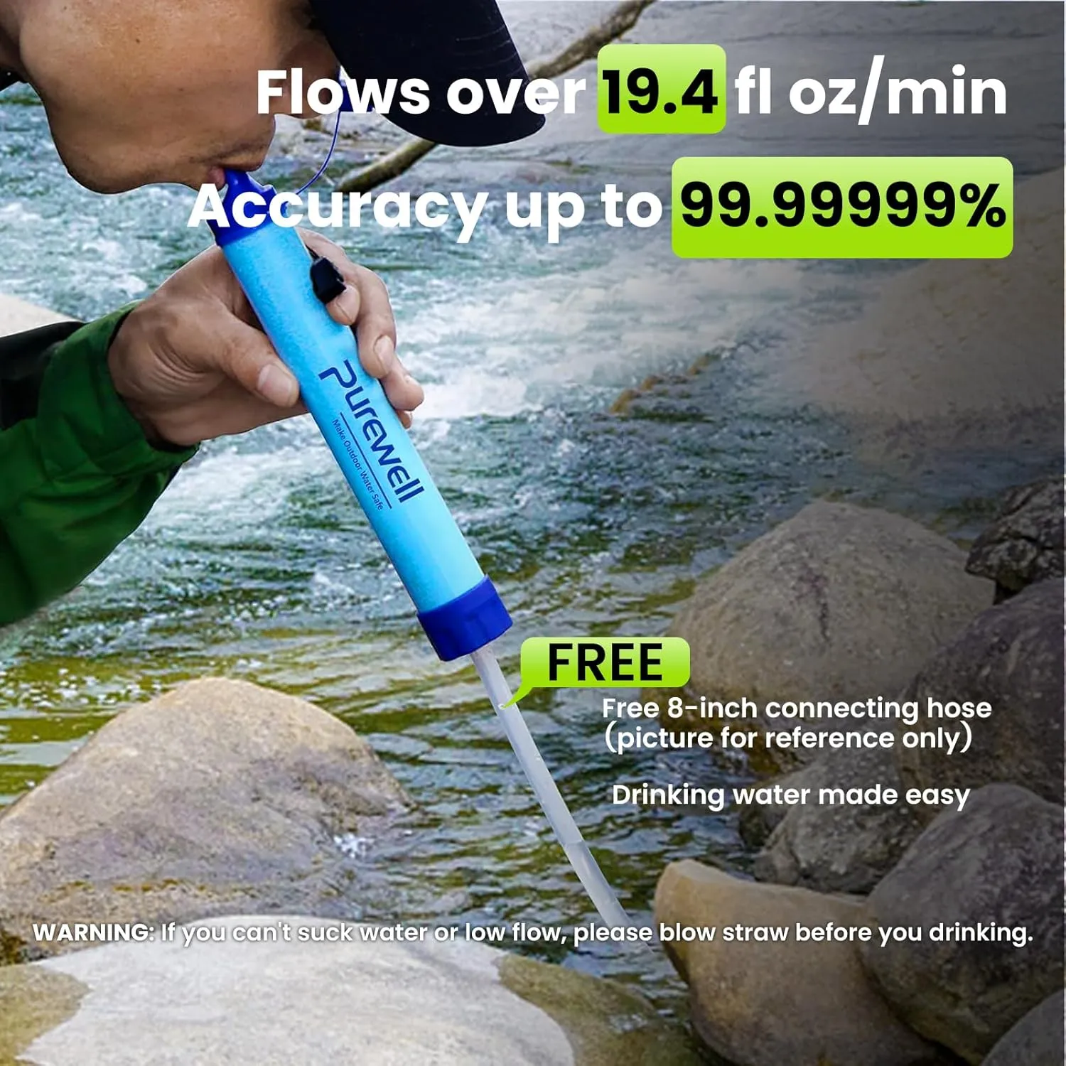 Purewell Outdoor Water Filter Personal Water Filtration Straw Emergency Survival Gear Water Purifier for Camping Hiking Climbing Backpacking(2PCS)