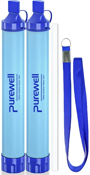 Purewell Outdoor Water Filter Personal Water Filtration Straw Emergency Survival Gear Water Purifier for Camping Hiking Climbing Backpacking(2PCS)