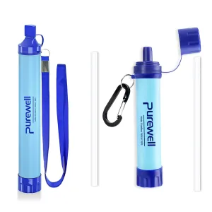 Purewell Outdoor Water Filter Personal Water Filtration Straw Emergency Survival Gear Water Purifier for Camping Hiking Climbing Backpacking