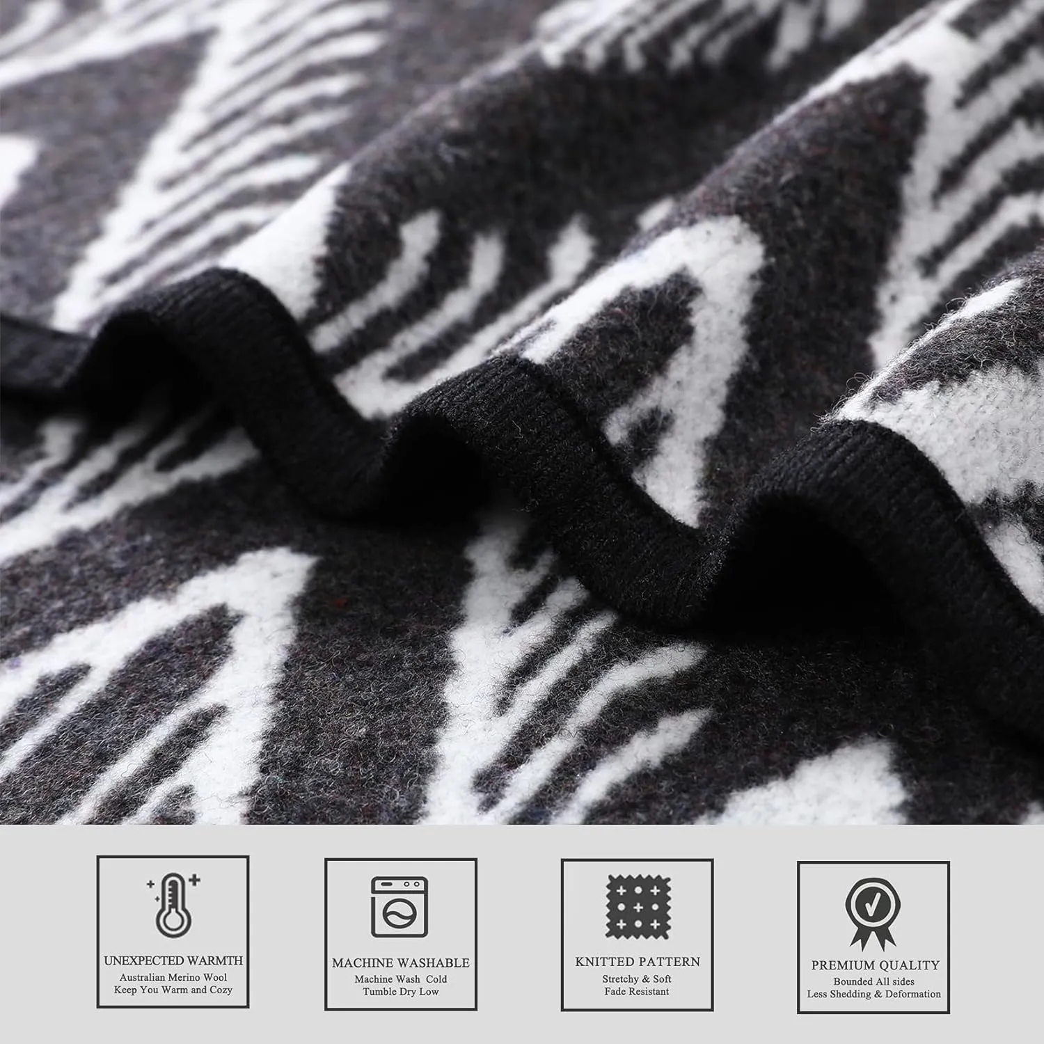 PuTian Merino Wool Blanket - 4 lbs Warm, Thick, Washable, Large 87" x 63" Throw for Outdoors, Camping,Couch, Bed, Travel-Super Soft Wool Blanket- Bohemia Grey