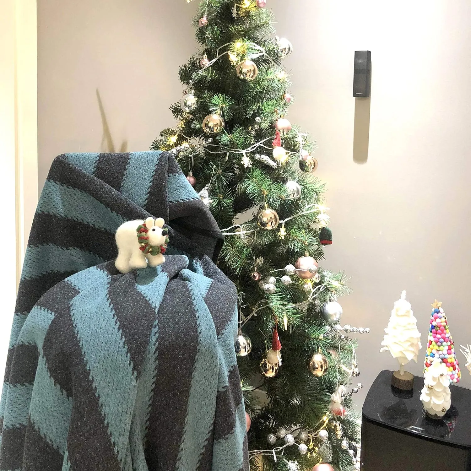PuTian Merino Wool Blanket - 63" x 51" Thick Warm Soft Twin Bed Throw - Great for Camping, Outdoors, Travel, Car, Couch All Seasons Blue Stripe