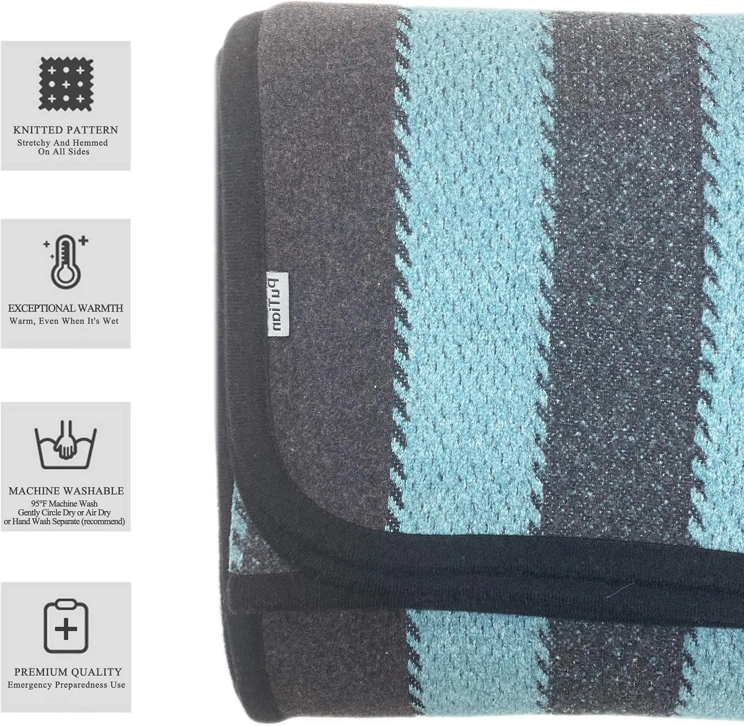 PuTian Merino Wool Blanket - 63" x 51" Thick Warm Soft Twin Bed Throw - Great for Camping, Outdoors, Travel, Car, Couch All Seasons Blue Stripe