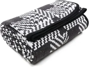 PuTian Merino Wool Blanket - 63" x 51" Thick Warm Soft Twin Bed Throw - Great for Camping, Outdoors, Travel, Car, Couch, All Seasons Houndstooth Black