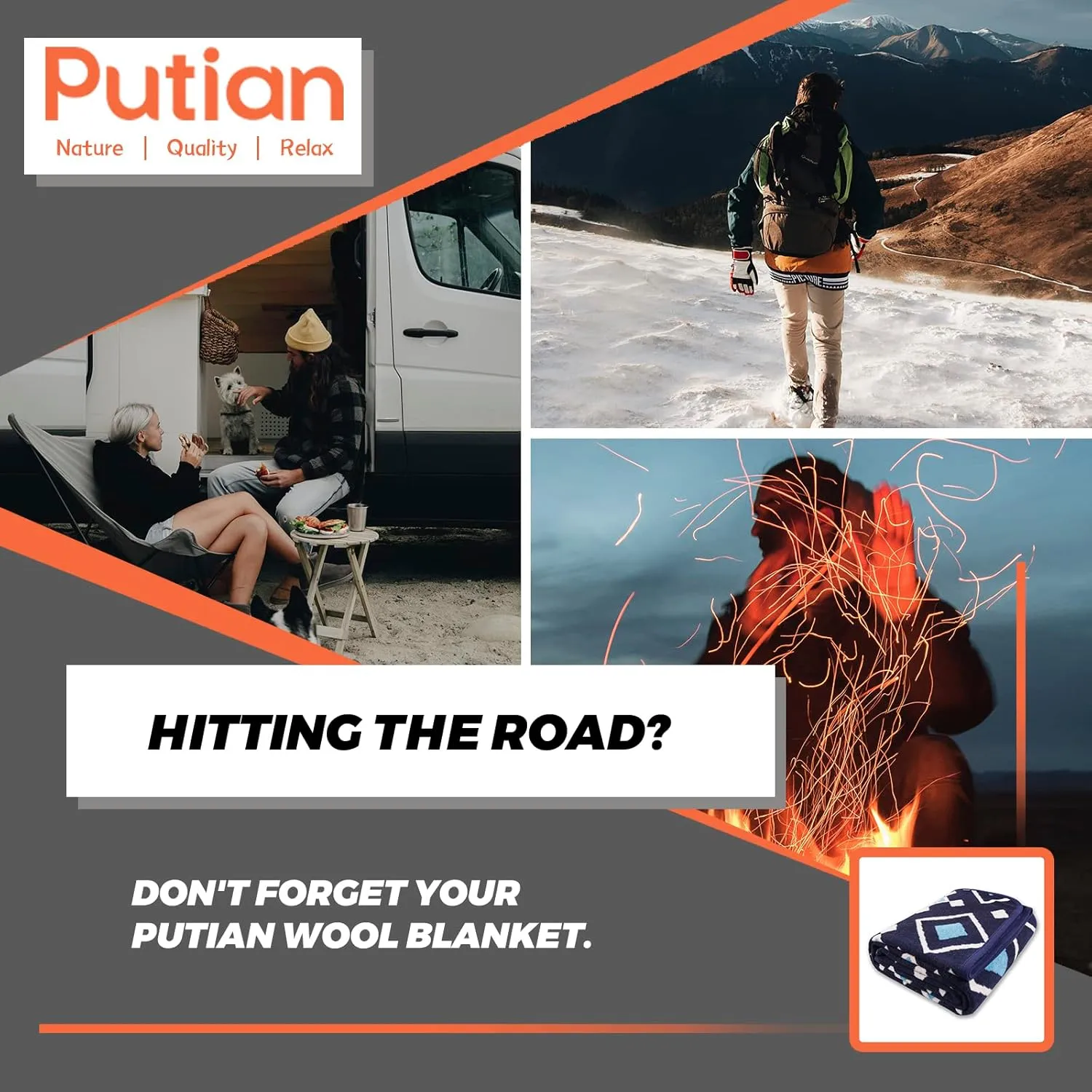 PuTian Merino Wool Blanket - 87" x 63" Thick Warm Soft Large Bed Throw - Great for Camping, Outdoors, Travel, Car, Couch, All Seasons, Blue Check