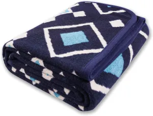 PuTian Merino Wool Blanket - 87" x 63" Thick Warm Soft Large Bed Throw - Great for Camping, Outdoors, Travel, Car, Couch, All Seasons, Blue Check