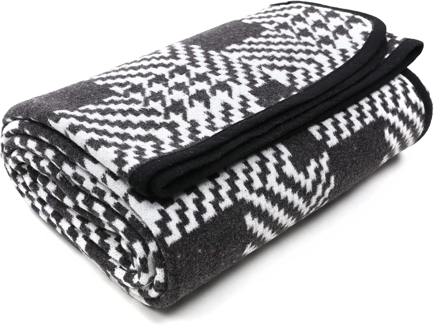 PuTian Merino Wool Blanket - 87" x 63" Thick Warm Soft Large Bed Throw - Great for Camping, Outdoors, Travel, Car, Couch, All Seasons Houndstooth Black