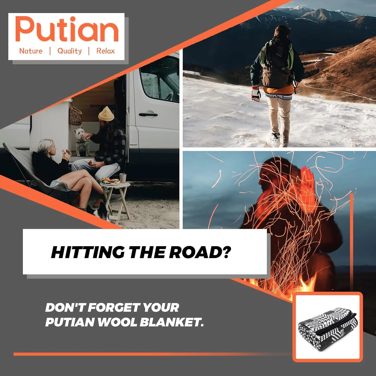 PuTian Merino Wool Blanket - 87" x 63" Thick Warm Soft Large Bed Throw - Great for Camping, Outdoors, Travel, Car, Couch, All Seasons Houndstooth Black