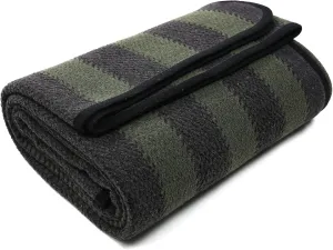 PuTian Merino Wool Blanket - 87" x 63" Thick Warm Soft Large Bed Throw - Great for Camping, Outdoors, Travel, Car, Couch, All Weather Green Stripe
