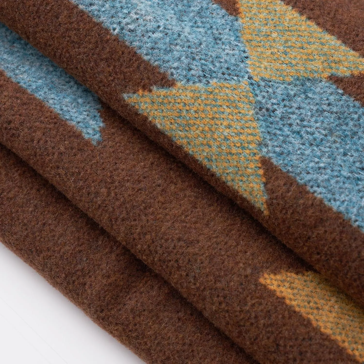 PuTian Merino Wool Blanket - Large Warm Soft Washable Camp Blanket Throw for Bed Couch Camping Outdoor Travel Emergency, Brown Geometry