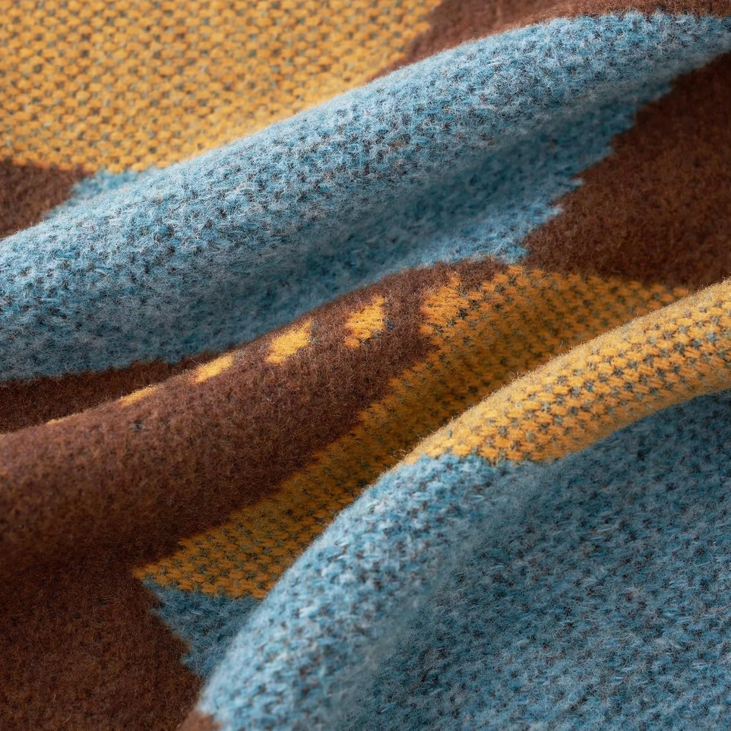 PuTian Merino Wool Blanket - Large Warm Soft Washable Camp Blanket Throw for Bed Couch Camping Outdoor Travel Emergency, Brown Geometry