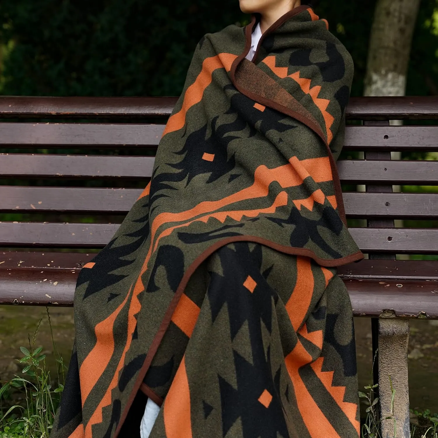 PuTian Merino Wool Blanket - Warm, Thick, Washable, 87" x 63" Large Throw for Outdoors, Camping,Couch, Bed, Travel - Super Soft Wool Blanket (Striped Fire Green)