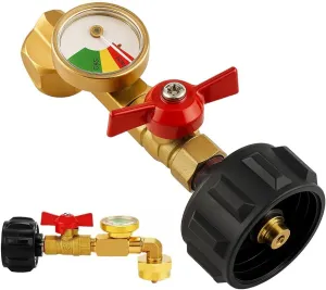 QCC1 Propane Refill Adapter with Valve and Gauge, Fill 1 Pound Bottles from 20lb Tank with ON/Off Control Valve for Camping Grill Bottle Refilled Gas from 5~40 LBS Cylinder (Propane Refill Adapter)