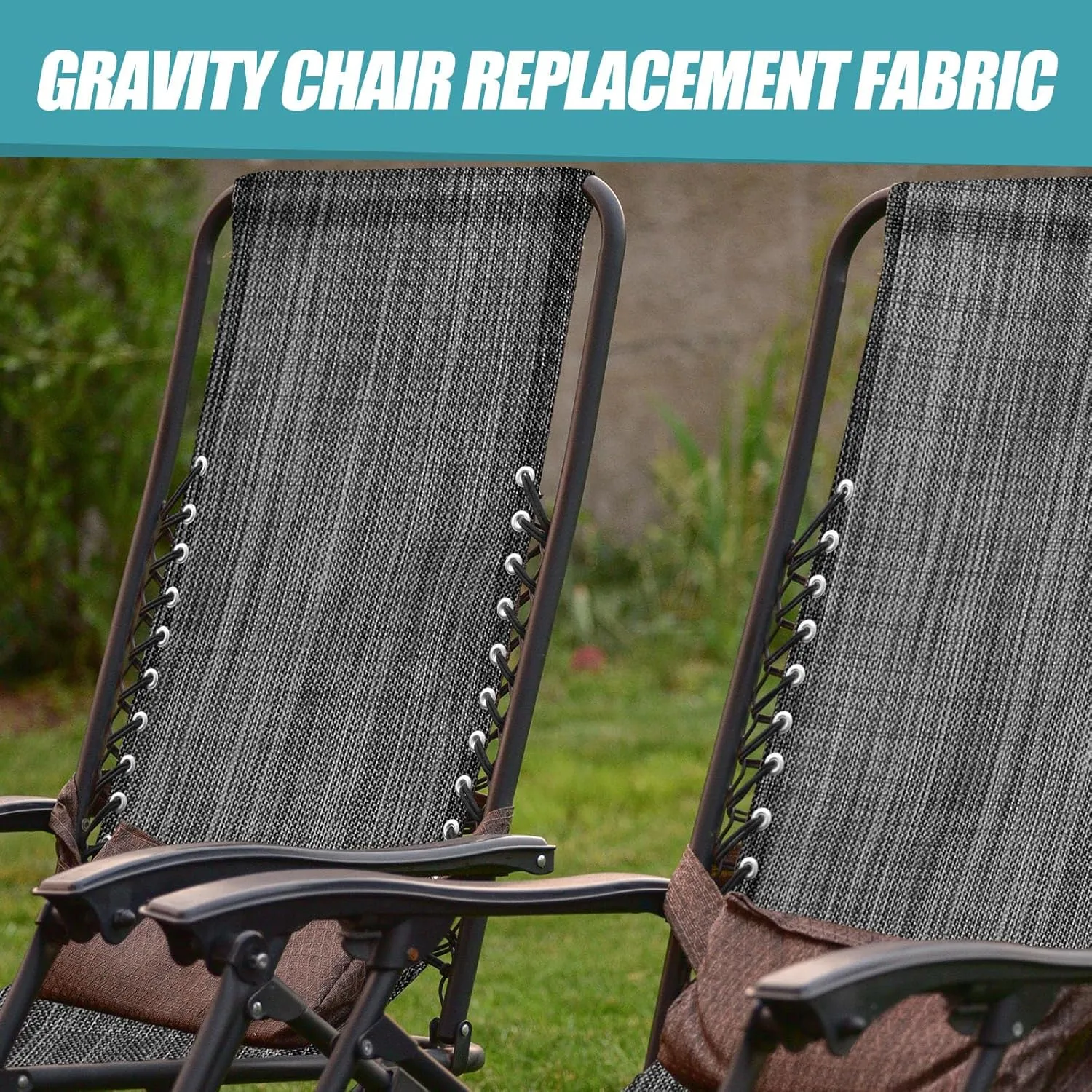 Queekay 2 Pcs Gravity Chair Replacement Fabric with 8 Bungee Cord Lounge Chair Cloth Mesh Patio Chair Repair Kit for Patio Recliner Outdoor Lawn Pool Beach Sling Chair (Black Grey,63" X 17")