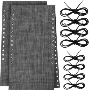 Queekay 2 Pcs Gravity Chair Replacement Fabric with 8 Bungee Cord Lounge Chair Cloth Mesh Patio Chair Repair Kit for Patio Recliner Outdoor Lawn Pool Beach Sling Chair (Black Grey,63" X 17")