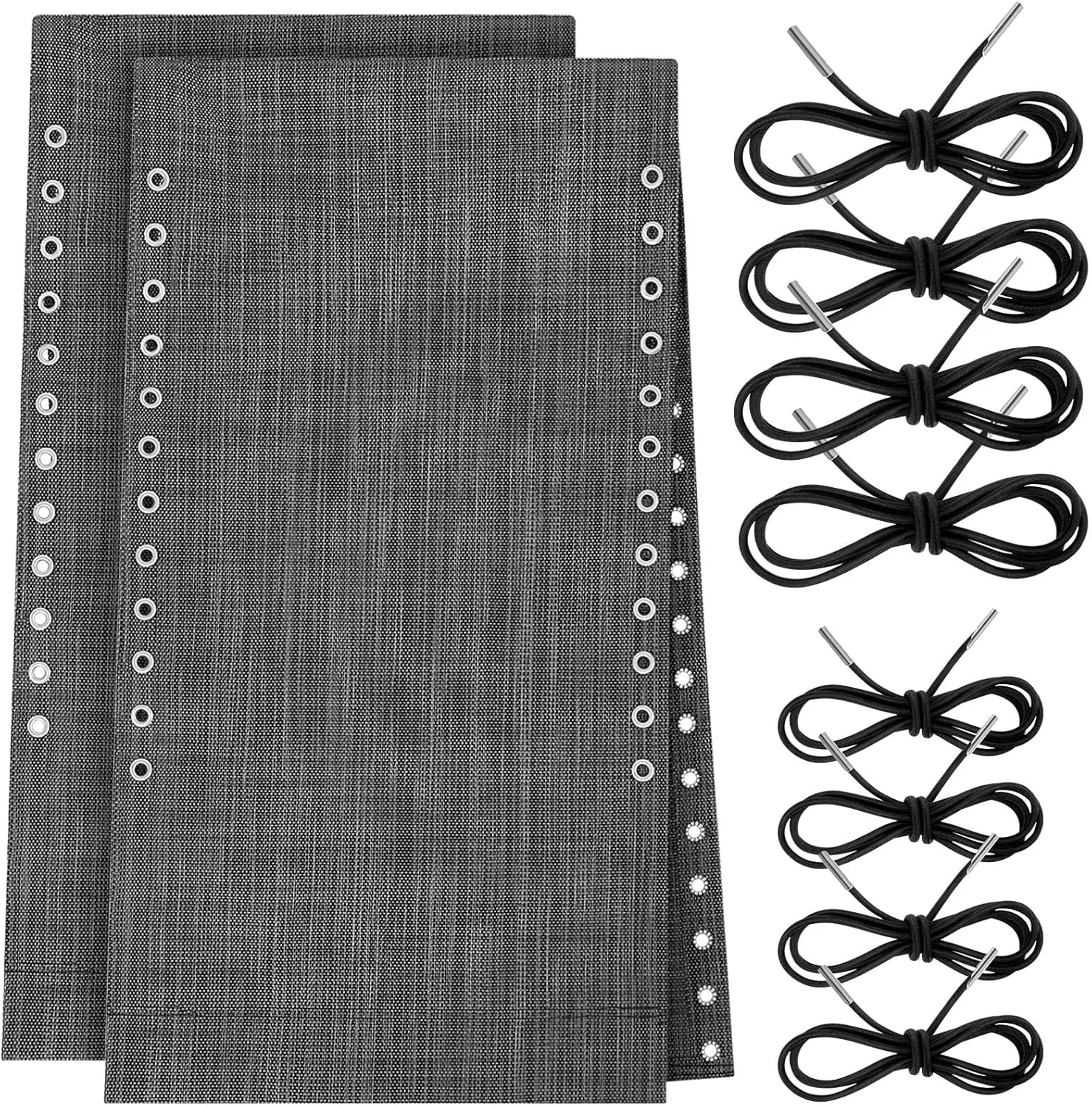 Queekay 2 Pcs Gravity Chair Replacement Fabric with 8 Bungee Cord Lounge Chair Cloth Mesh Patio Chair Repair Kit for Patio Recliner Outdoor Lawn Pool Beach Sling Chair (Black Grey,63" X 17")