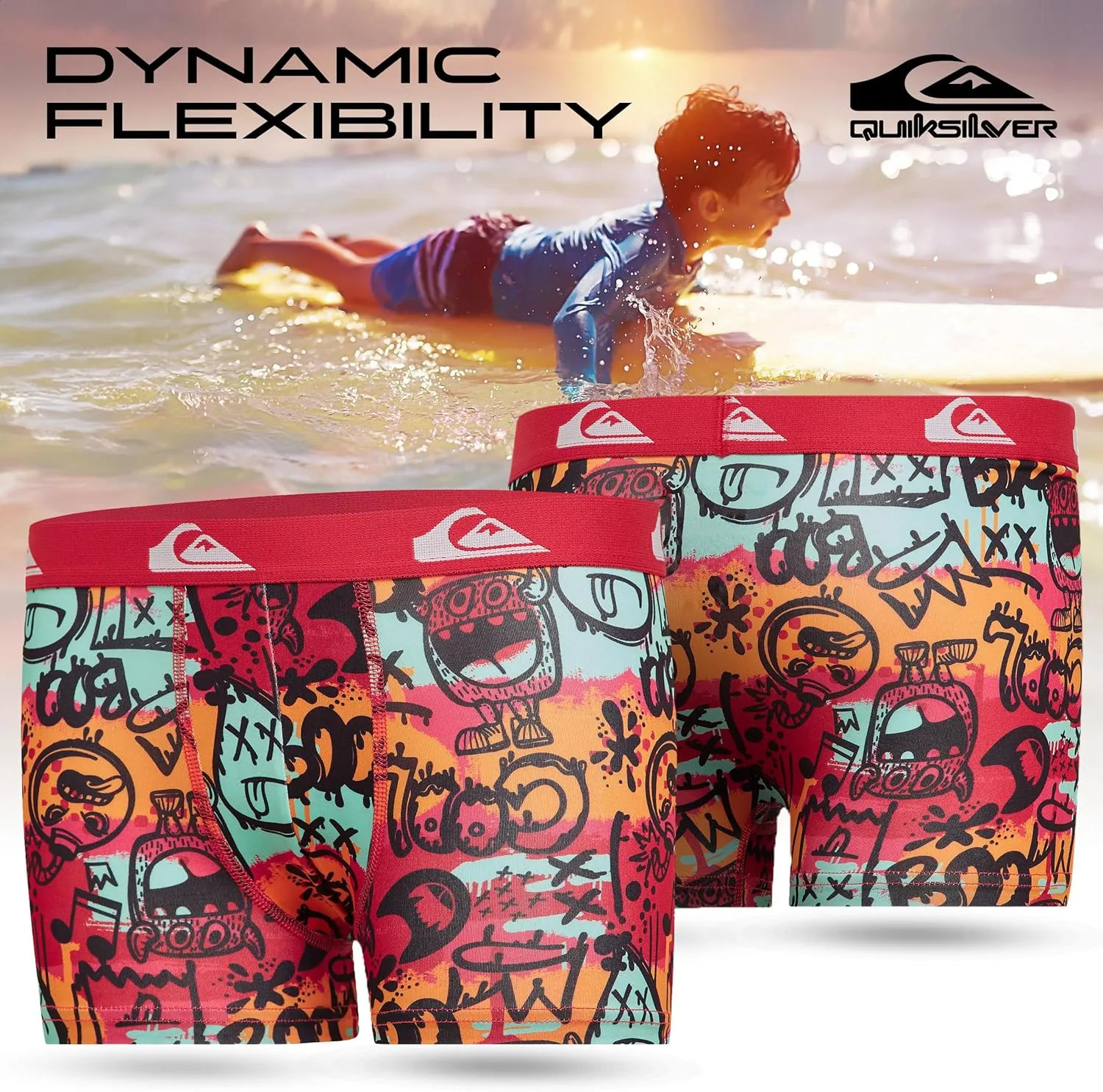 Quiksilver Boys Underwear 4 Pack Boxer Briefs for Boys 6-18 Durable Stretch Breathable Moisture Wicking