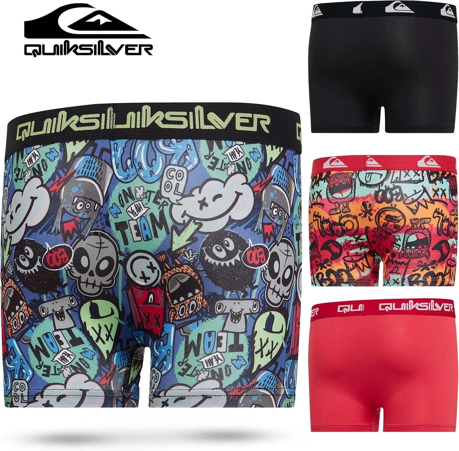 Quiksilver Boys Underwear 4 Pack Boxer Briefs for Boys 6-18 Durable Stretch Breathable Moisture Wicking