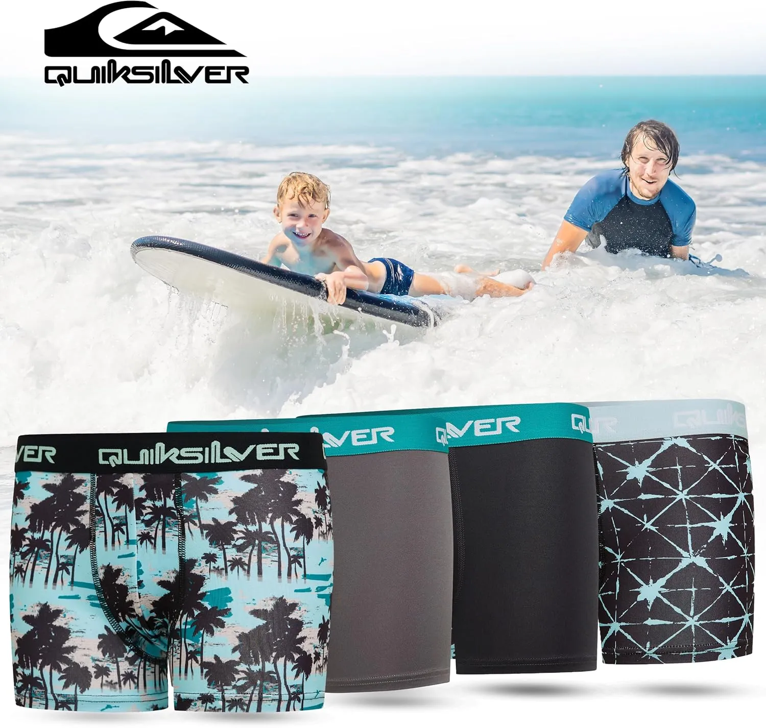 Quiksilver Boys Underwear 4 Pack Boxer Briefs for Boys 6-18 Durable Stretch Breathable Moisture Wicking