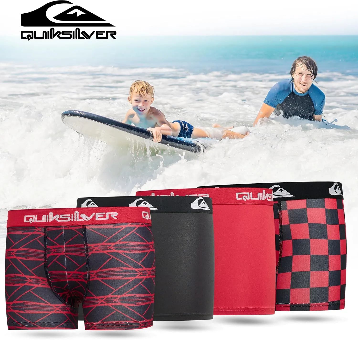 Quiksilver Boys Underwear 4 Pack Boxer Briefs for Boys 6-18 Durable Stretch Breathable Moisture Wicking