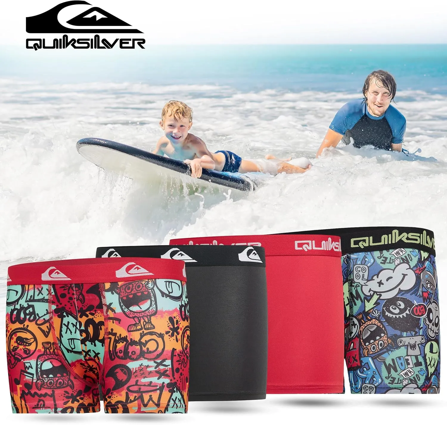 Quiksilver Boys Underwear 4 Pack Boxer Briefs for Boys 6-18 Durable Stretch Breathable Moisture Wicking