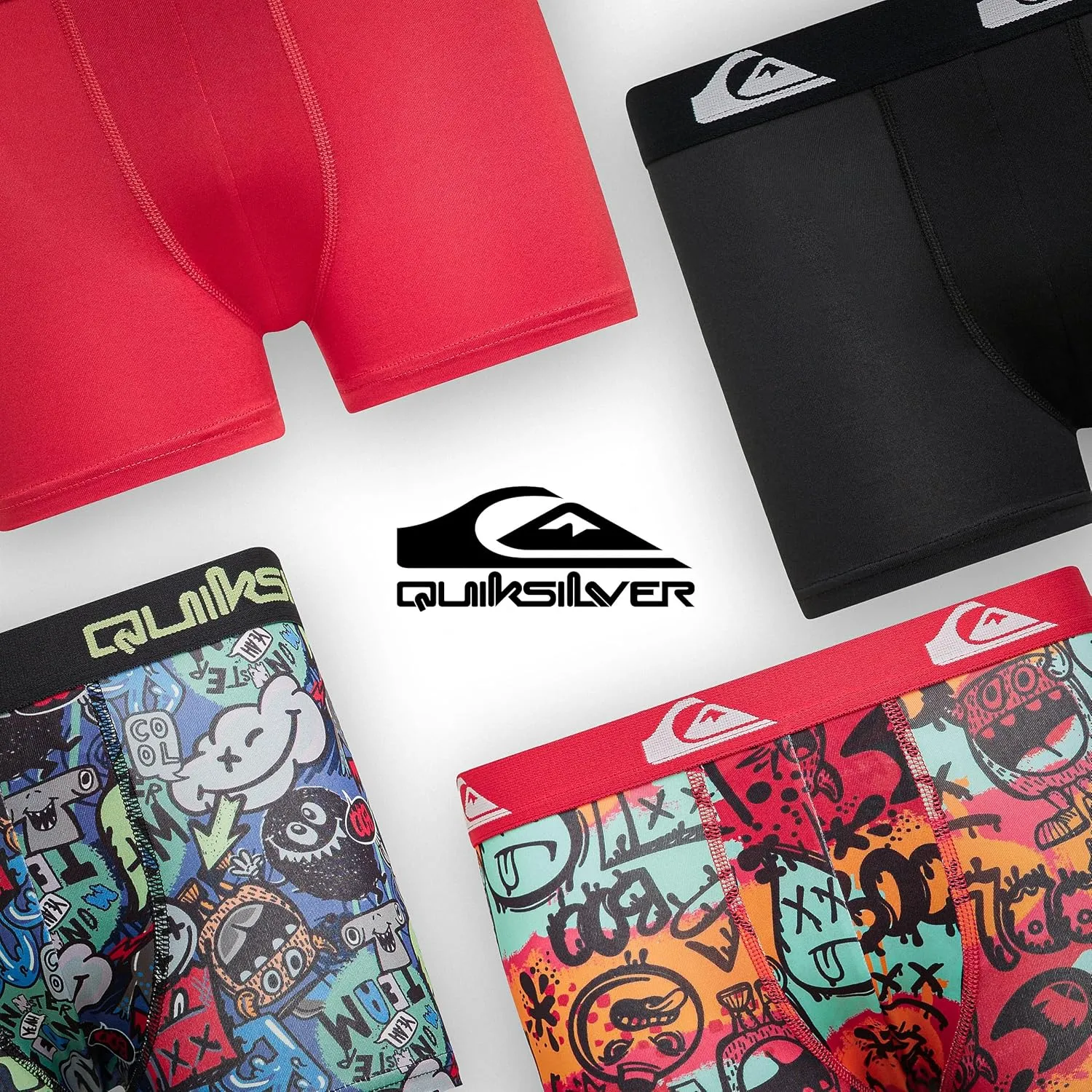 Quiksilver Boys Underwear 4 Pack Boxer Briefs for Boys 6-18 Durable Stretch Breathable Moisture Wicking