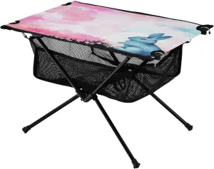 Rabbit in Ink on Pastel Blue Background Portable Camping Table,Outdoor Folding Table,Beach Table,Suitable for Camping,Hiking,Picnic