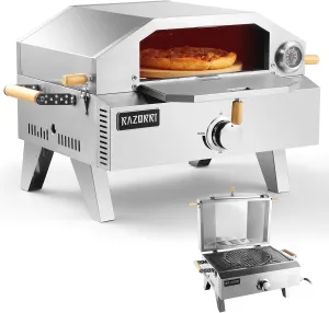Razorri Outdoor Propane Pizza Oven with 13" Stone and Thermometer, 2-in-1 Gas Pizza Maker and BBQ Grill for Camping, Patios, and Outdoor Cooking