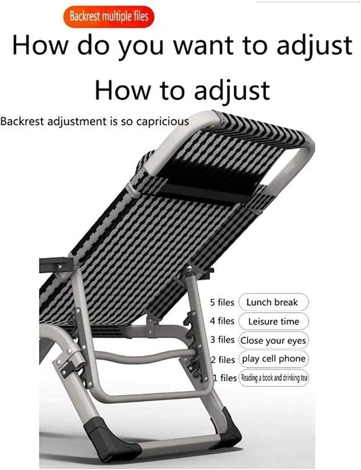 Recliner Camping Chairs Garden Loungers Folding Chair Deck Chair Reclining Chair, Folding Lounge Chair Lunch Break Recliner Backrest Lazy Home Nap Chair Office Beach Chair 178x65x25cm,B