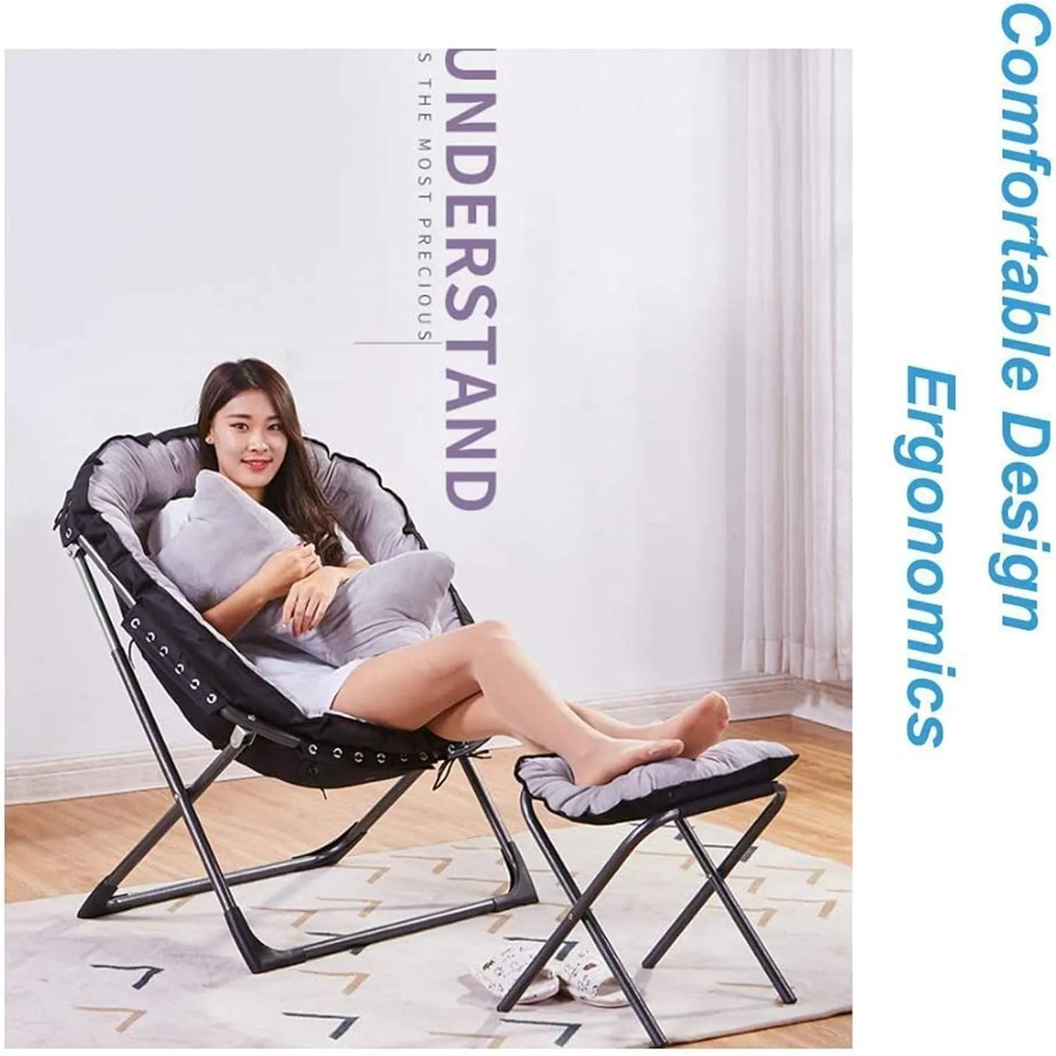 Recliner Recliner Sun Loungers Moon Chair Padded Camping Chairs Outdoor Leisure Stools Foldable Portable Summer Fishing Chair with Cushion Living Room Balcony Garden Patio Beach