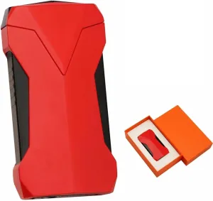 Refillable Butane Windproof Cool Lighter，Multifunctional All-in-one Torch Lighter， with Dual Flames, Built-in Hole Punch, Cooling Hole, Fuel Window, for Camping, Candles, Outdoor Use(Red)