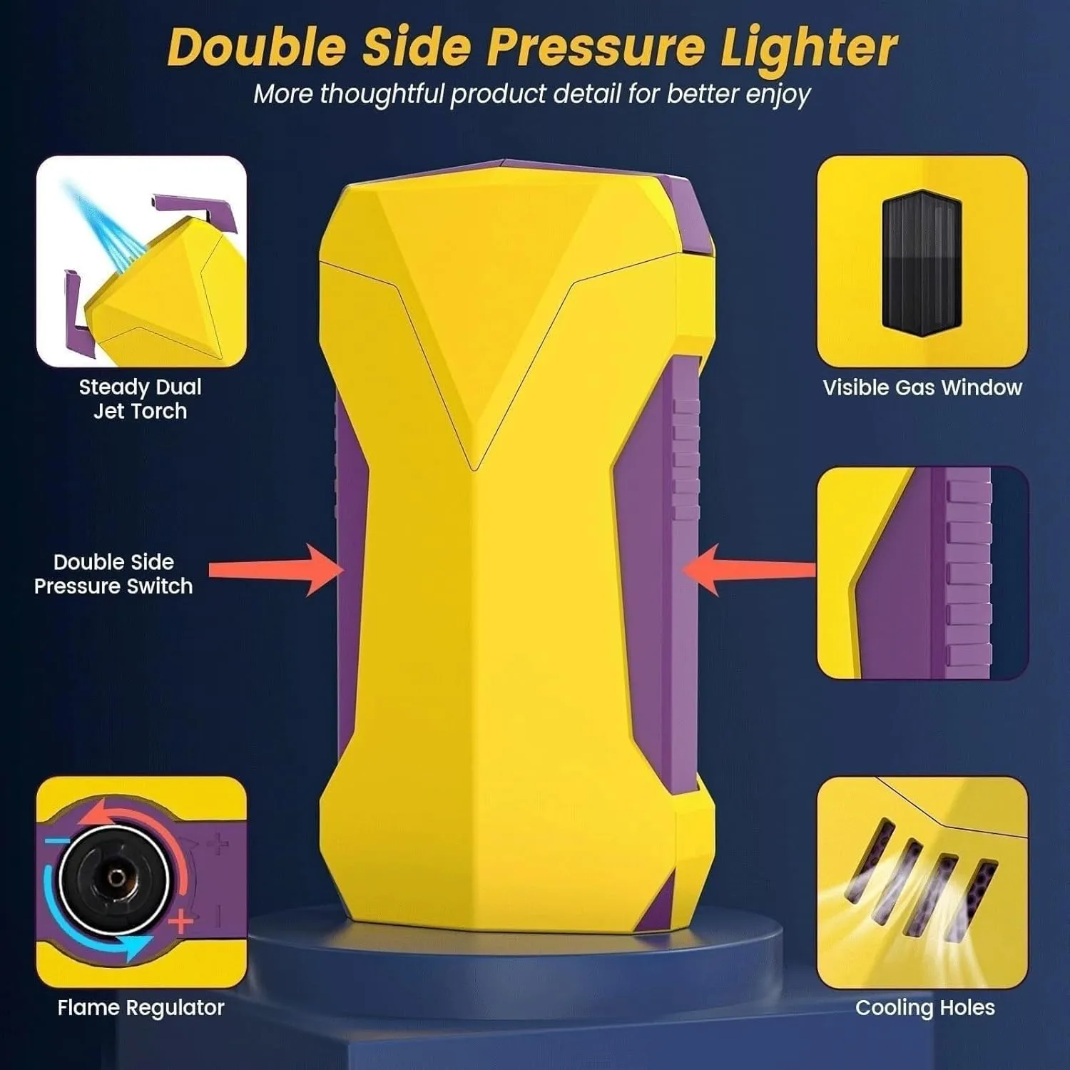 Refillable Butane Windproof Cool Lighter，Multifunctional All-in-one Torch Lighter， with Dual Flames, Built-in Hole Punch, Cooling Hole, Fuel Window, for Camping, Candles, Outdoor Use(Red)