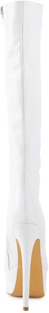 richealnini Lace Up Platform Knee High Boots for Women Side Zipper Wide Calf Boots