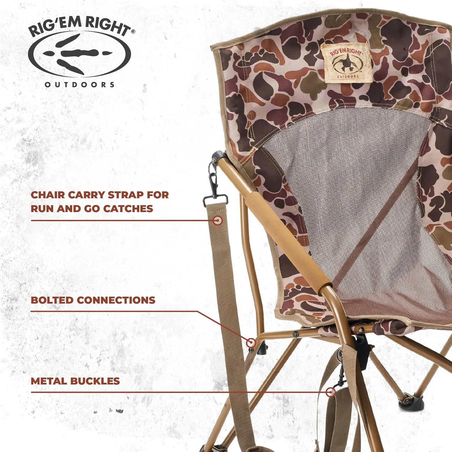 Rig'Em Right Waterfowl CampHunter Hunting Chair with Steel Frame and Carrying Straps, Gore Optifade Brown Camo