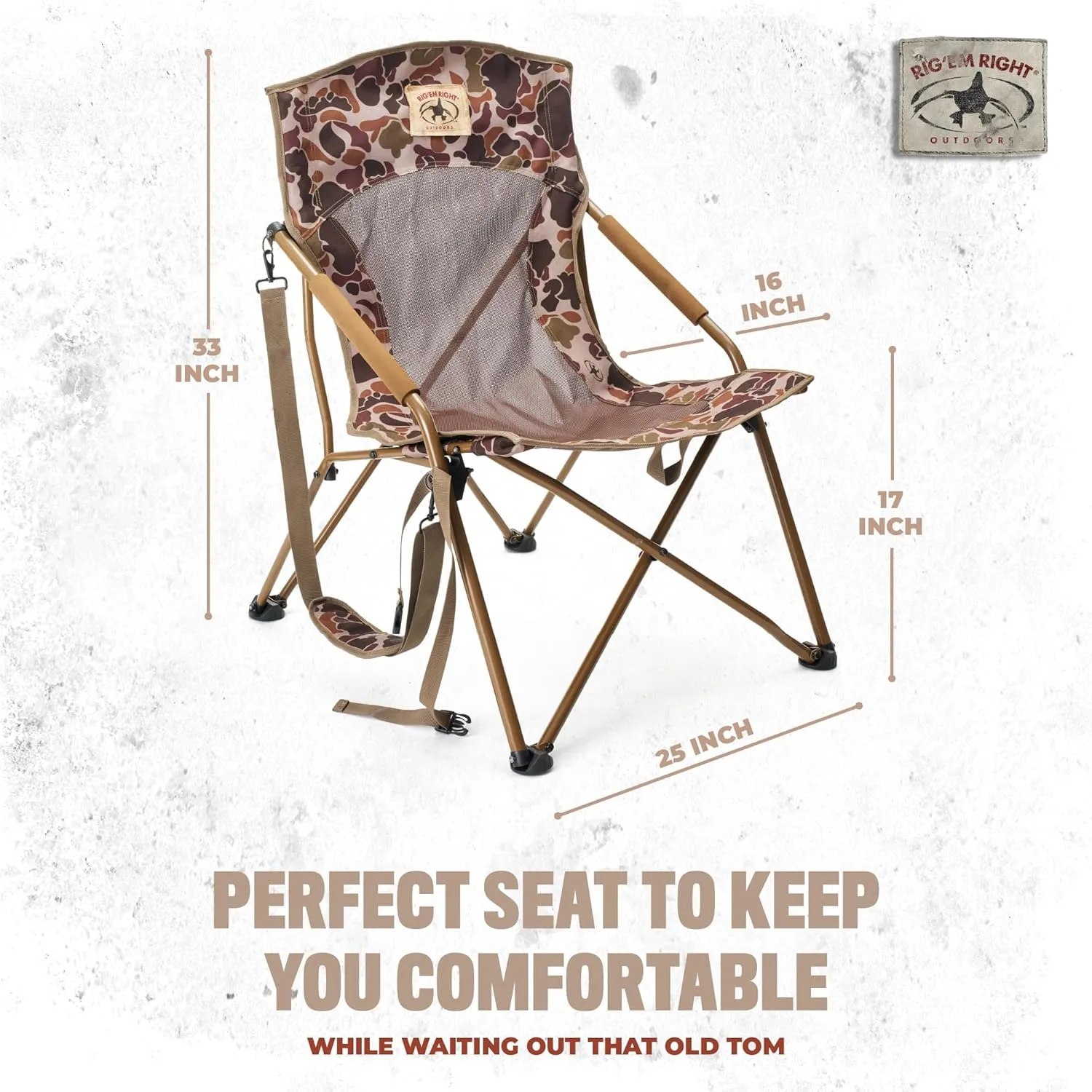 Rig'Em Right Waterfowl CampHunter Hunting Chair with Steel Frame and Carrying Straps, Gore Optifade Brown Camo