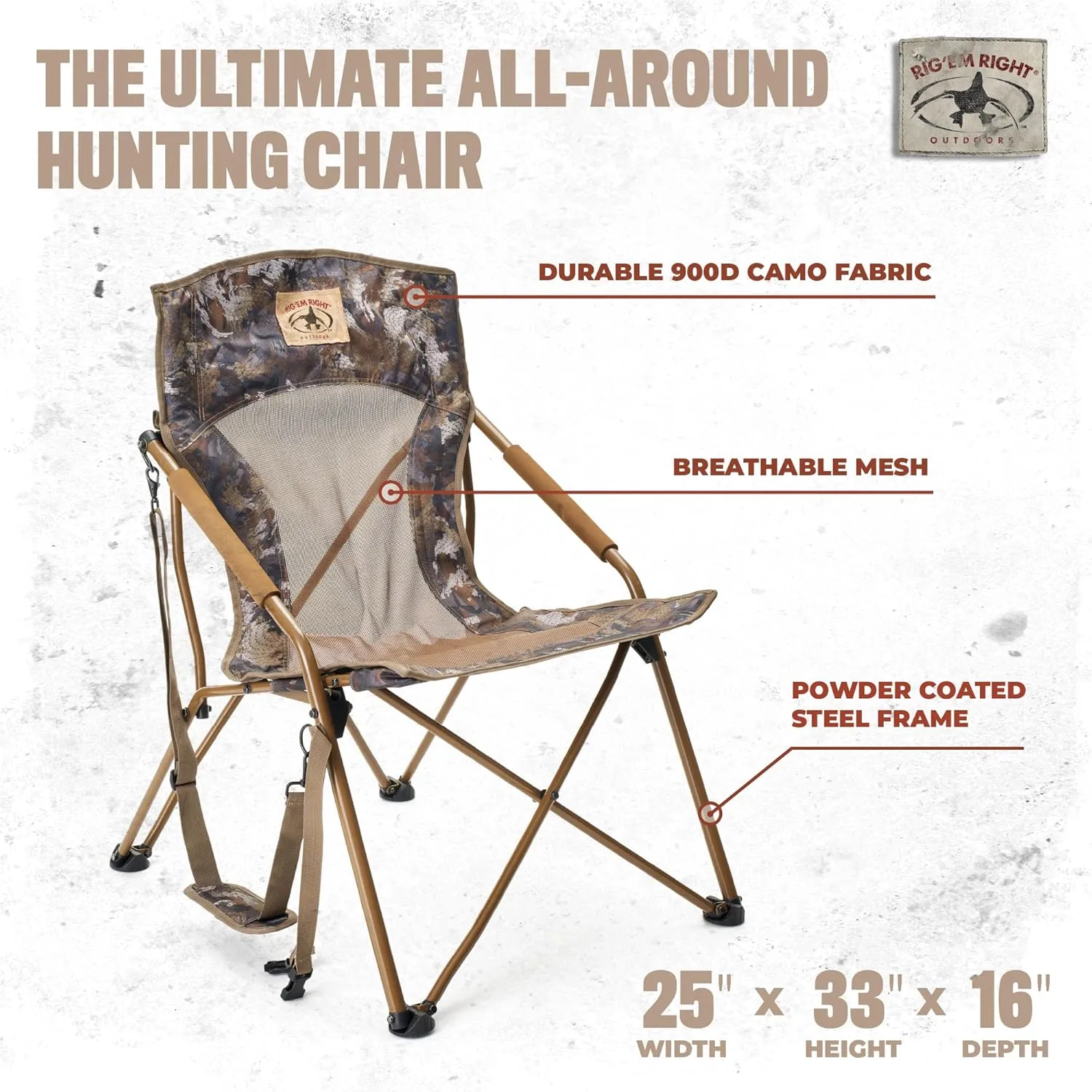 Rig'Em Right Waterfowl CampHunter Hunting Chair with Steel Frame and Carrying Straps, Gore Optifade Timber