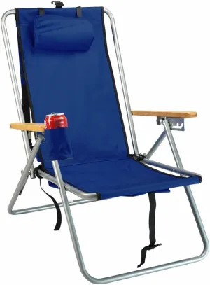 Rio Beach Original 4-Position Steel Backpack Chair with Pillow, Hands-Free Beach Chair Backpack for Adults, Navy