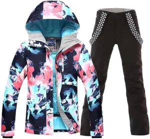 RIUIYELE Women's Ski Suit Windproof Waterproof Snowboard Colorful Printed Ski Jacket and Pants Set