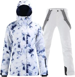 RIUIYELE Women's Ski Suit Windproof Waterproof Snowboard Colorful Printed Ski Jacket and Pants Set