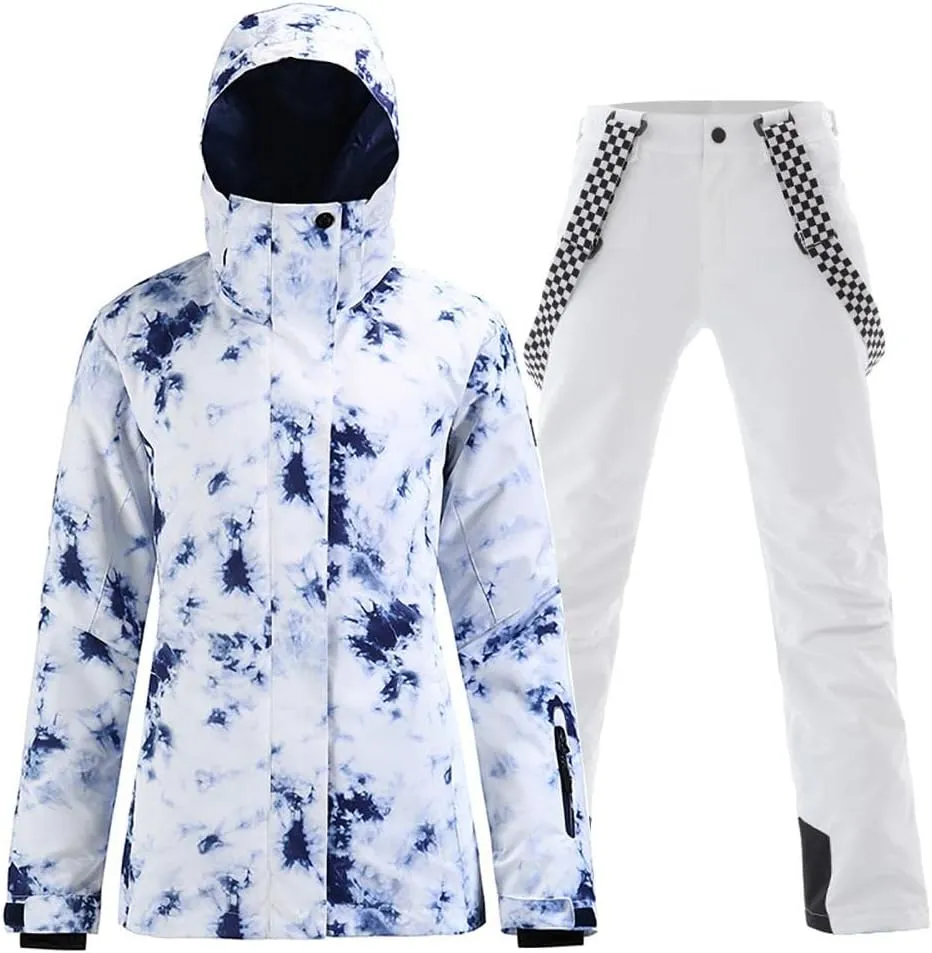 RIUIYELE Women's Ski Suit Windproof Waterproof Snowboard Colorful Printed Ski Jacket and Pants Set