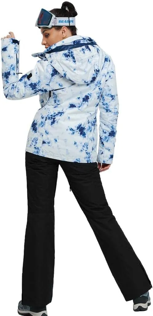 RIUIYELE Women's Ski Suit Windproof Waterproof Snowboard Colorful Printed Ski Jacket and Pants Set