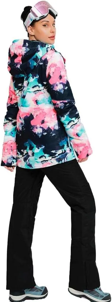 RIUIYELE Women's Ski Suit Windproof Waterproof Snowboard Colorful Printed Ski Jacket and Pants Set