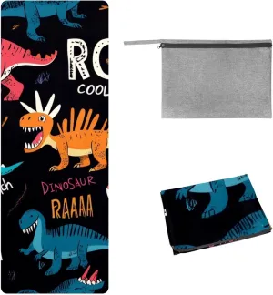 Roar Dinosaur Yoga Towel with Travel Bag for Sweat, Suede Absorbent Quick-Dry Yoga Blankets,Non Slip Rubber Hot Yoga Mat Towel for Fitness,Pilates and Workout 72.8''x26.8''