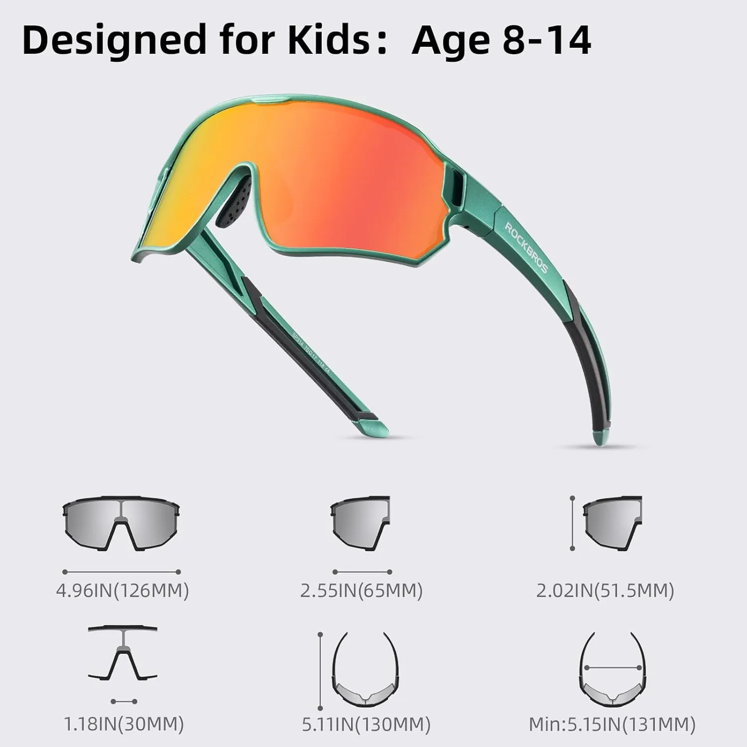 ROCKBROS Kids Polarized Sunglasses Cycling Glasses Sport Sunglasses UV400 Protection for Youth Boys Girls Age 8-14