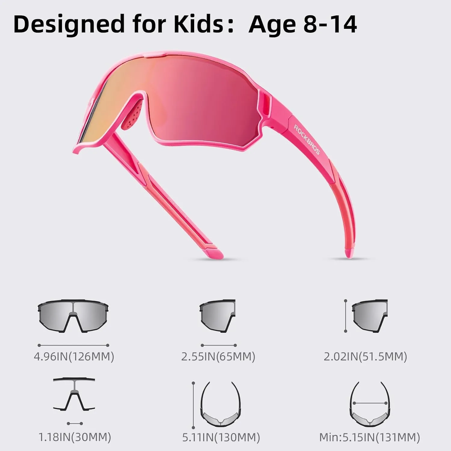 ROCKBROS Kids Polarized Sunglasses Cycling Glasses Sport Sunglasses UV400 Protection for Youth Boys Girls Age 8-14